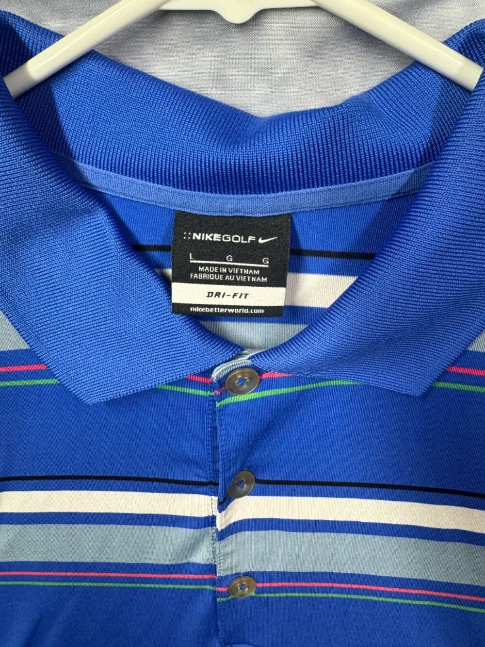 Men's Blue White Striped Nike Golf Pullover Polo Shirt Size Large